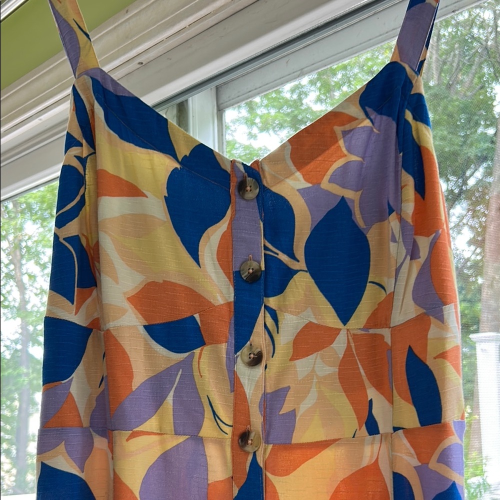 Fat Face Tropical Sun Dress with Smocked Back and Adjustable Straps